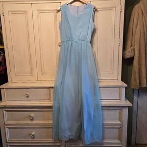 Vintage Gown Blue Chiffon over Taffeta Dress